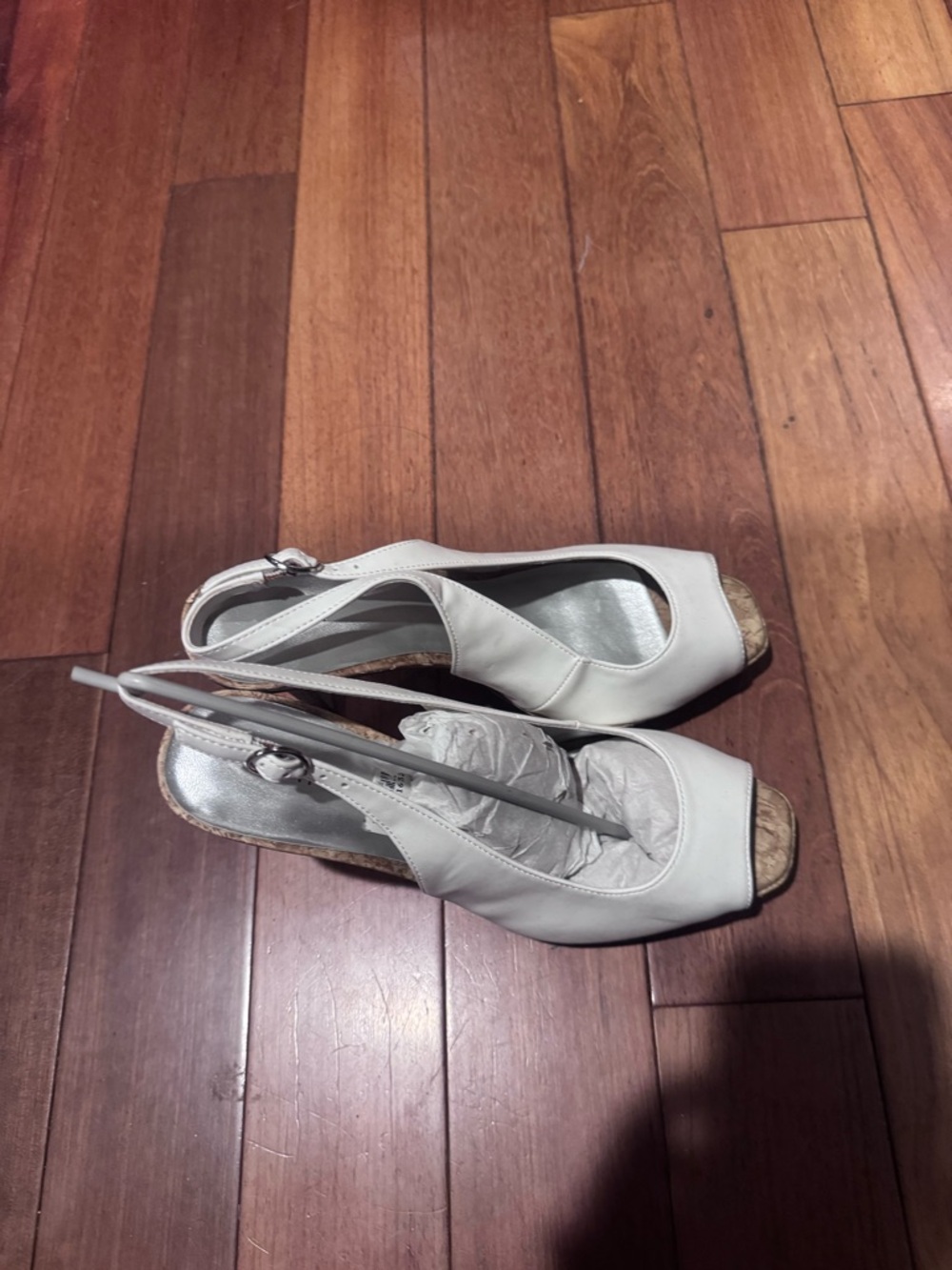 FIONI Clothing White Peep-Toe Slingback Wedge Sandals